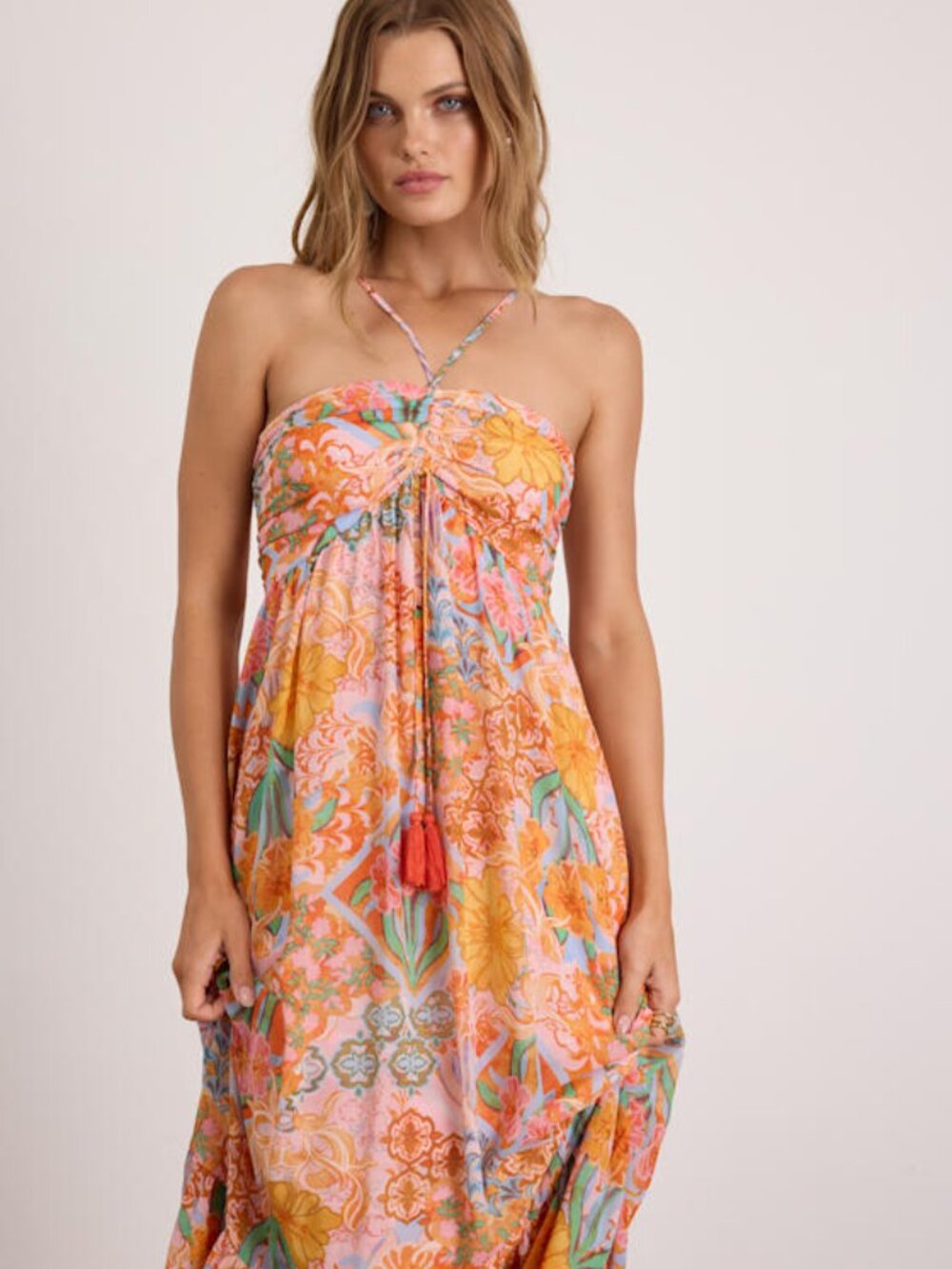 Lulus Grace Bay Blush Multi Boho Print Halter Maxi Dress Pink - Size XS